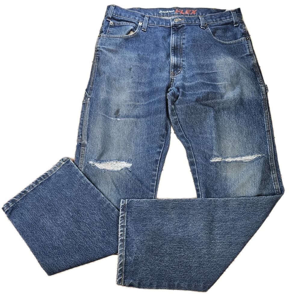 Dickies FLEX Distressed Carpenter Jeans Mens 38x32 Med Wash Relaxed Straight